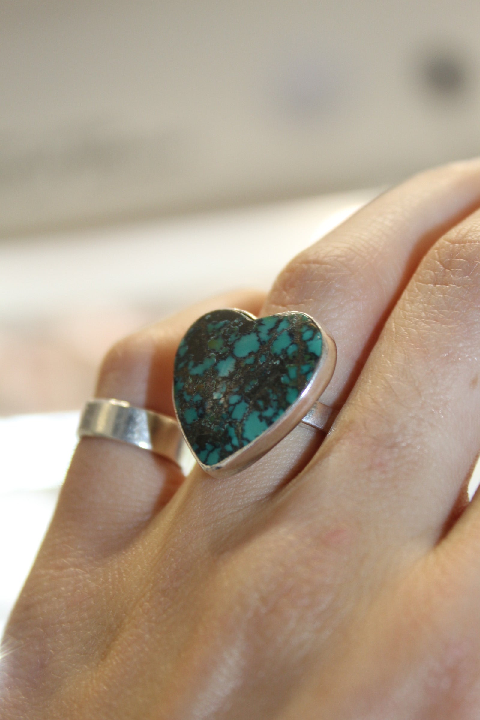 Silver Turquoise Heart Ring