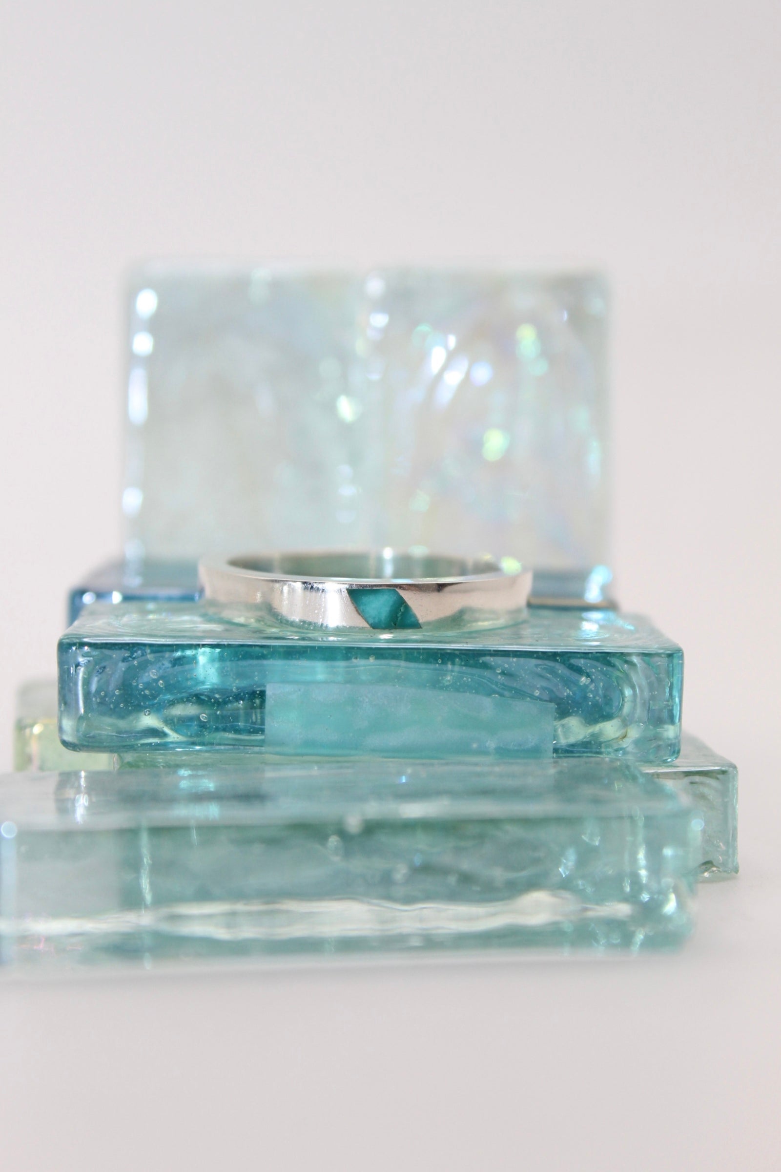Silver Turquoise Slant Flat Band
