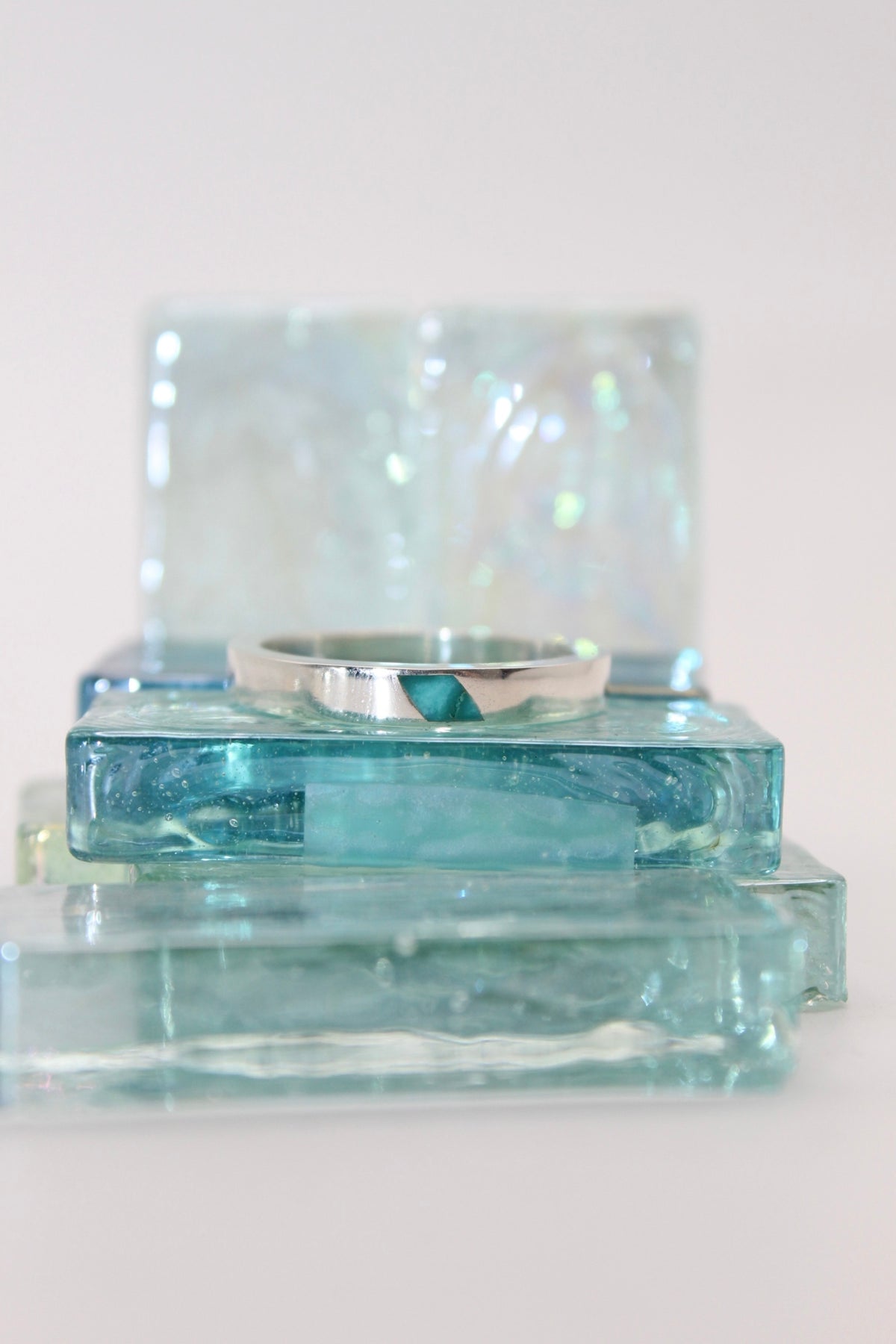 Silver Turquoise Slant Flat Band
