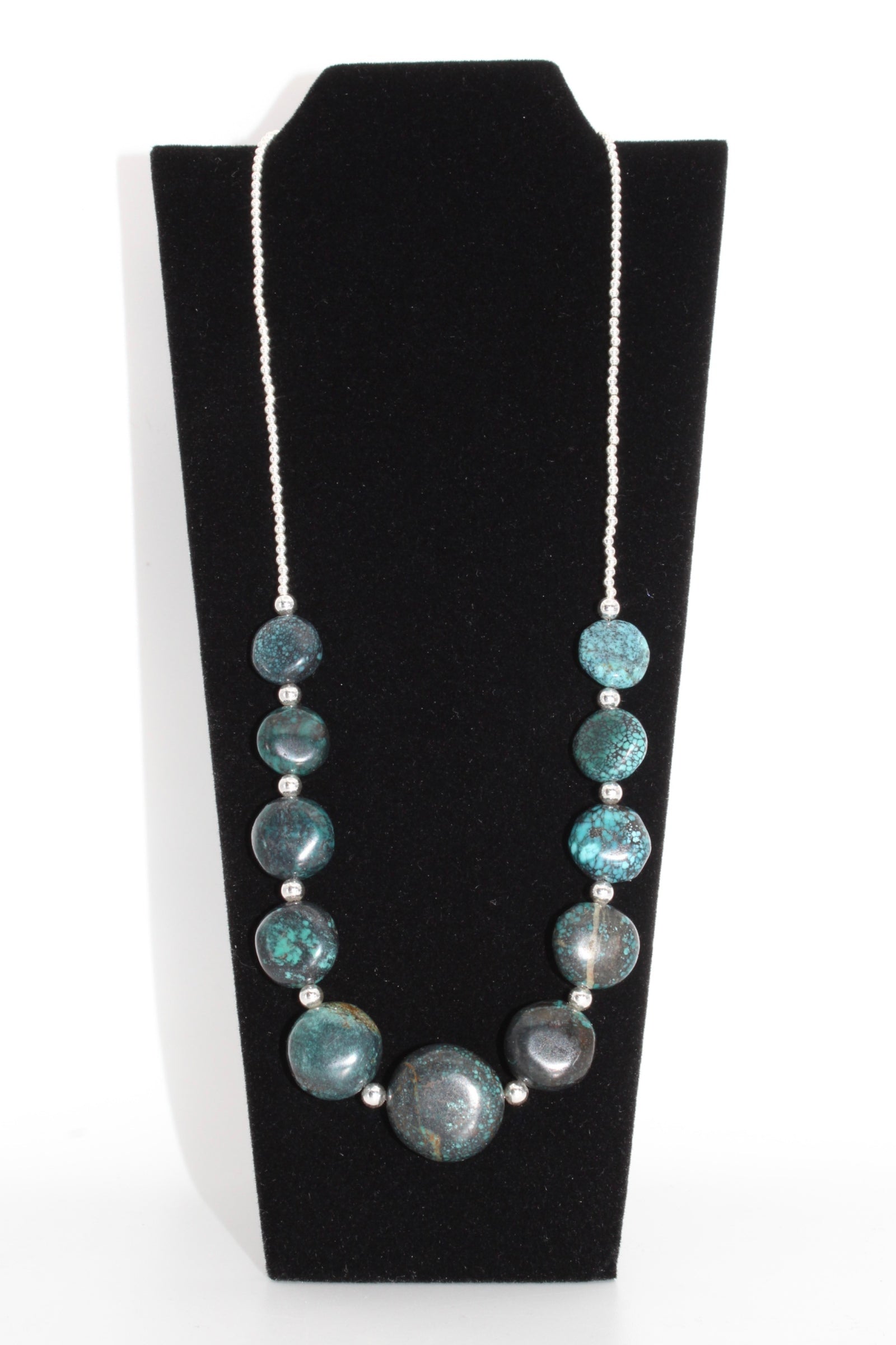 Sterling & Spider Web Turquoise 18" Beaded Necklace