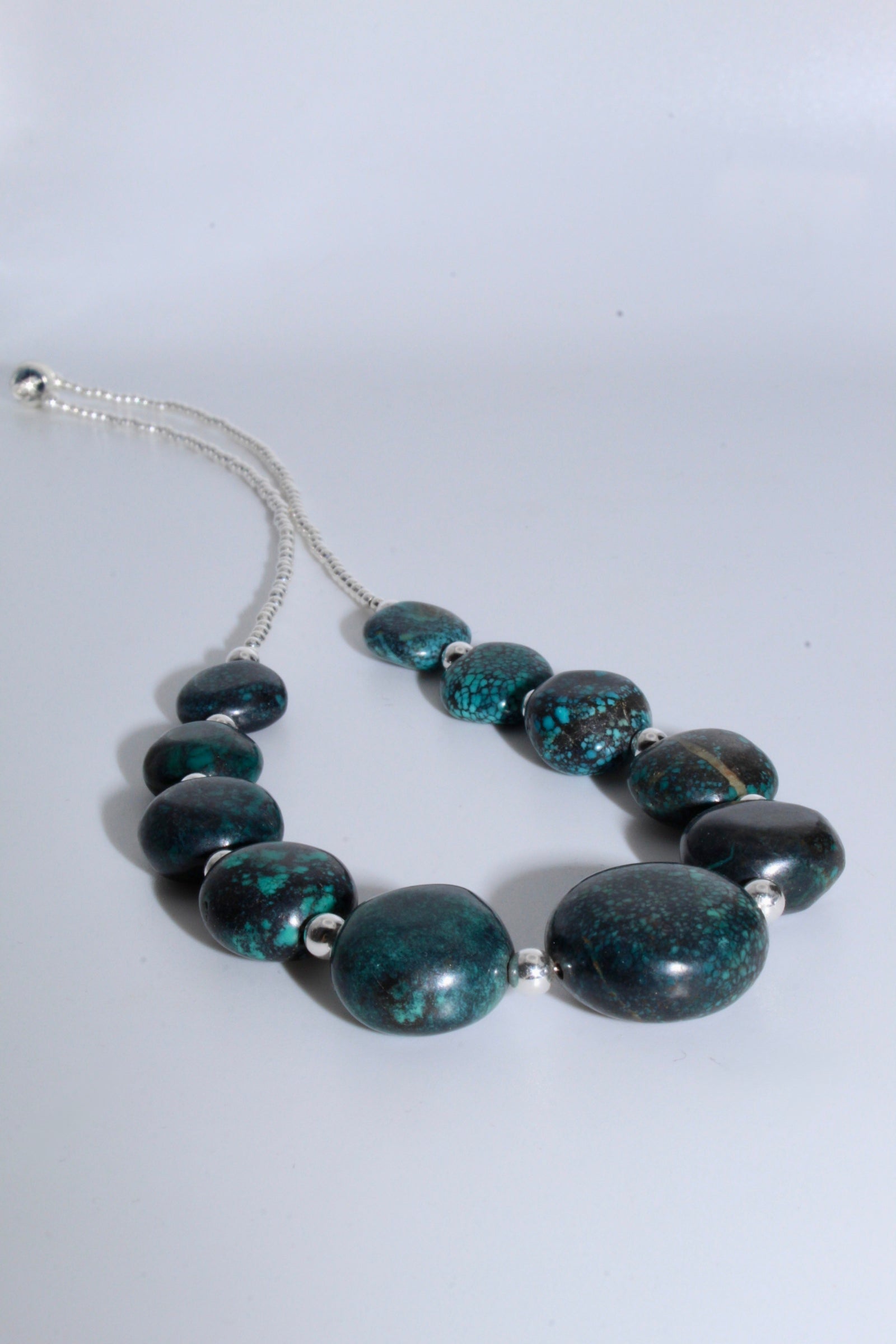 Sterling & Spider Web Turquoise 18" Beaded Necklace