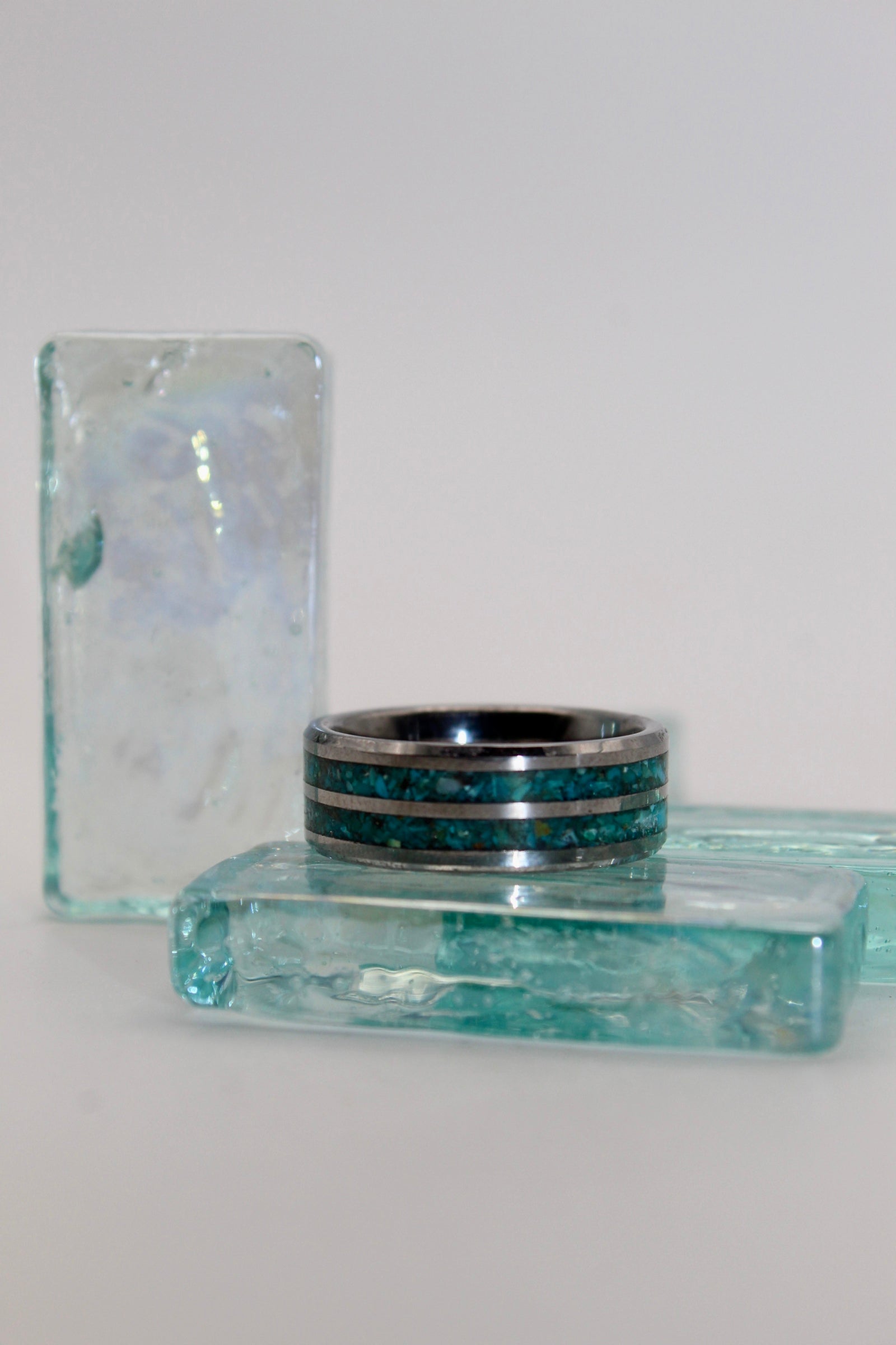 Tungsten Double Turquoise Inlay Ring