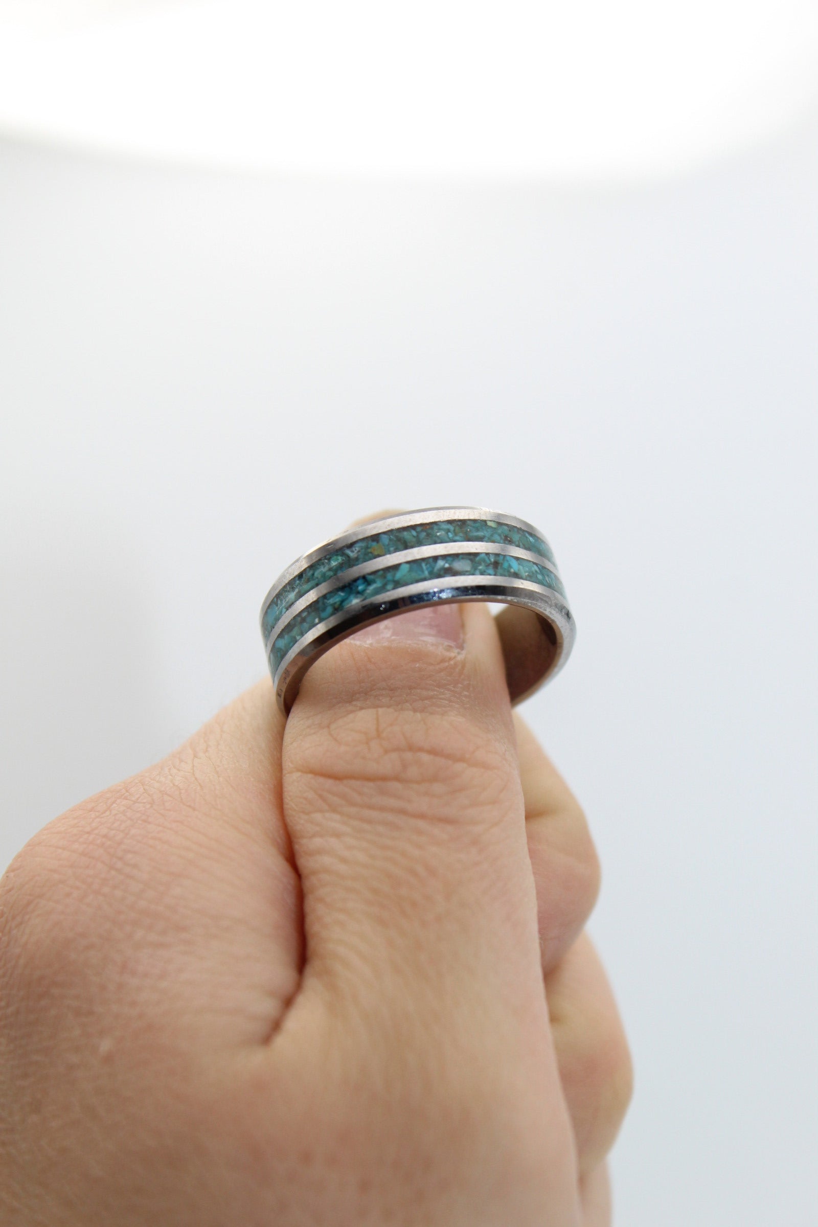 Tungsten Double Turquoise Inlay Ring