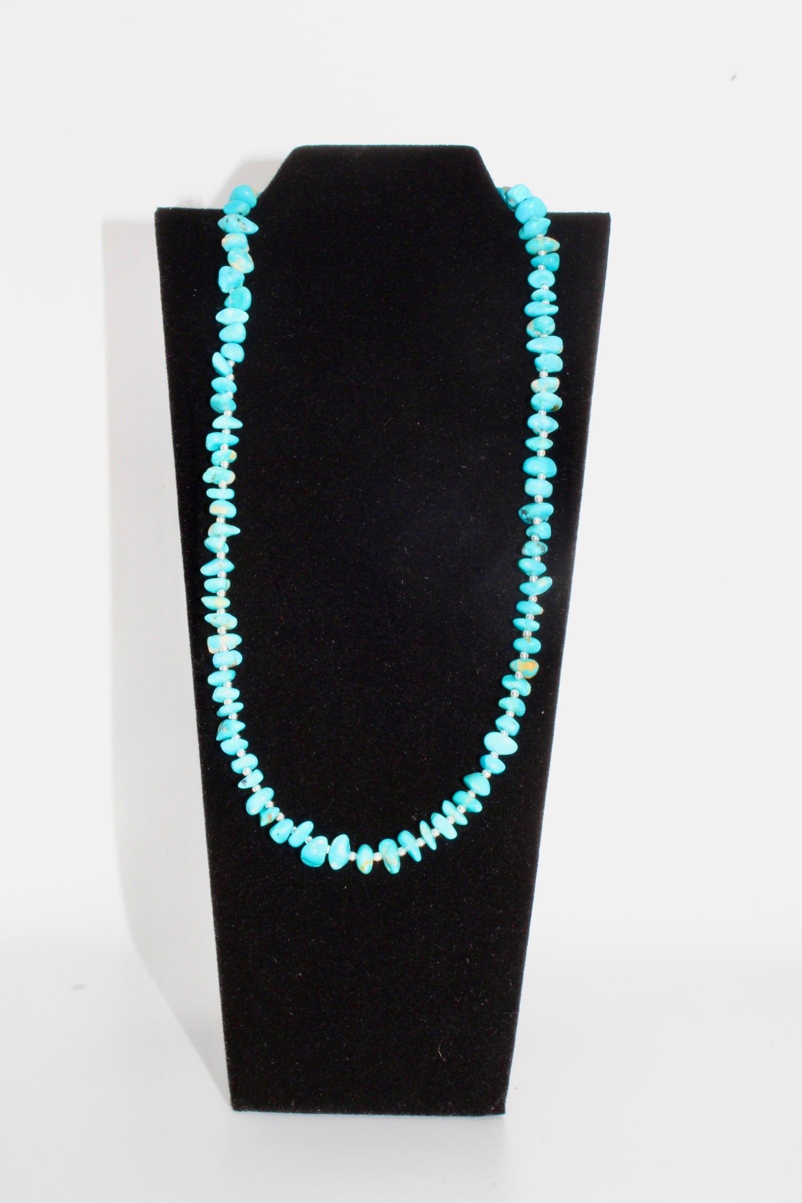 Turquoise Nugget Bead Necklace Sterling Silver 16"