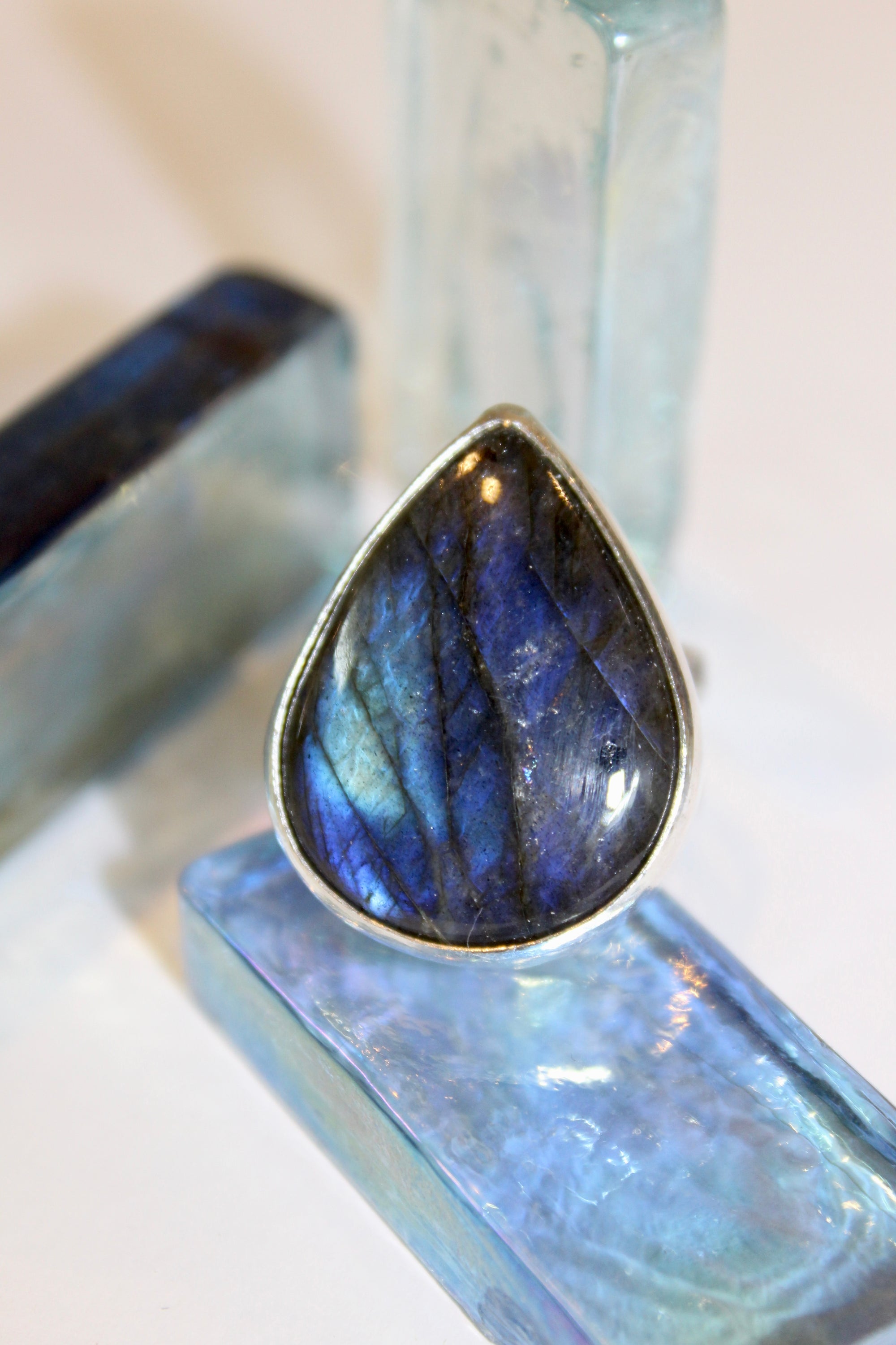 Labradorite Stamped Double Band Ring