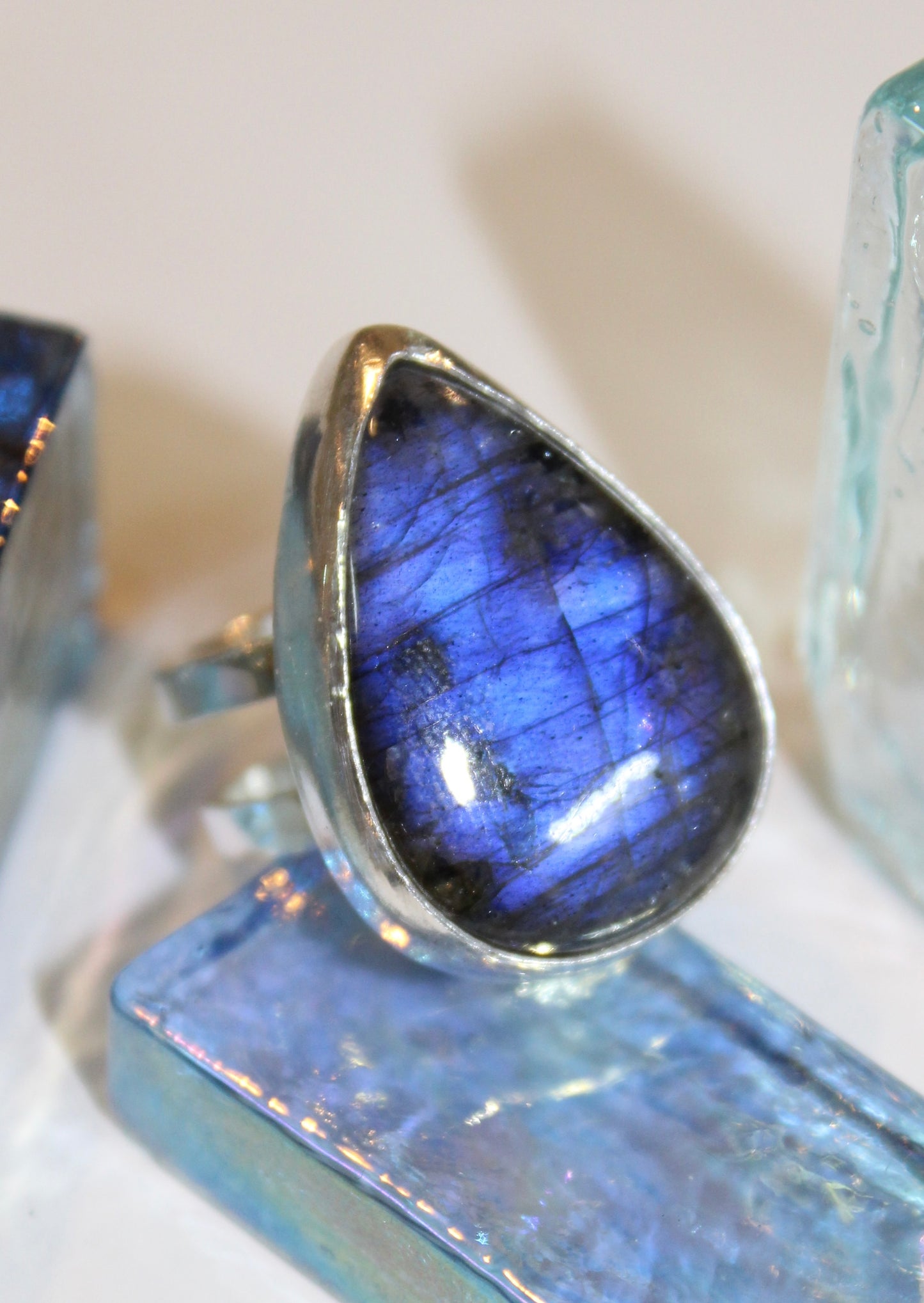 Labradorite Hammered Double Band Ring