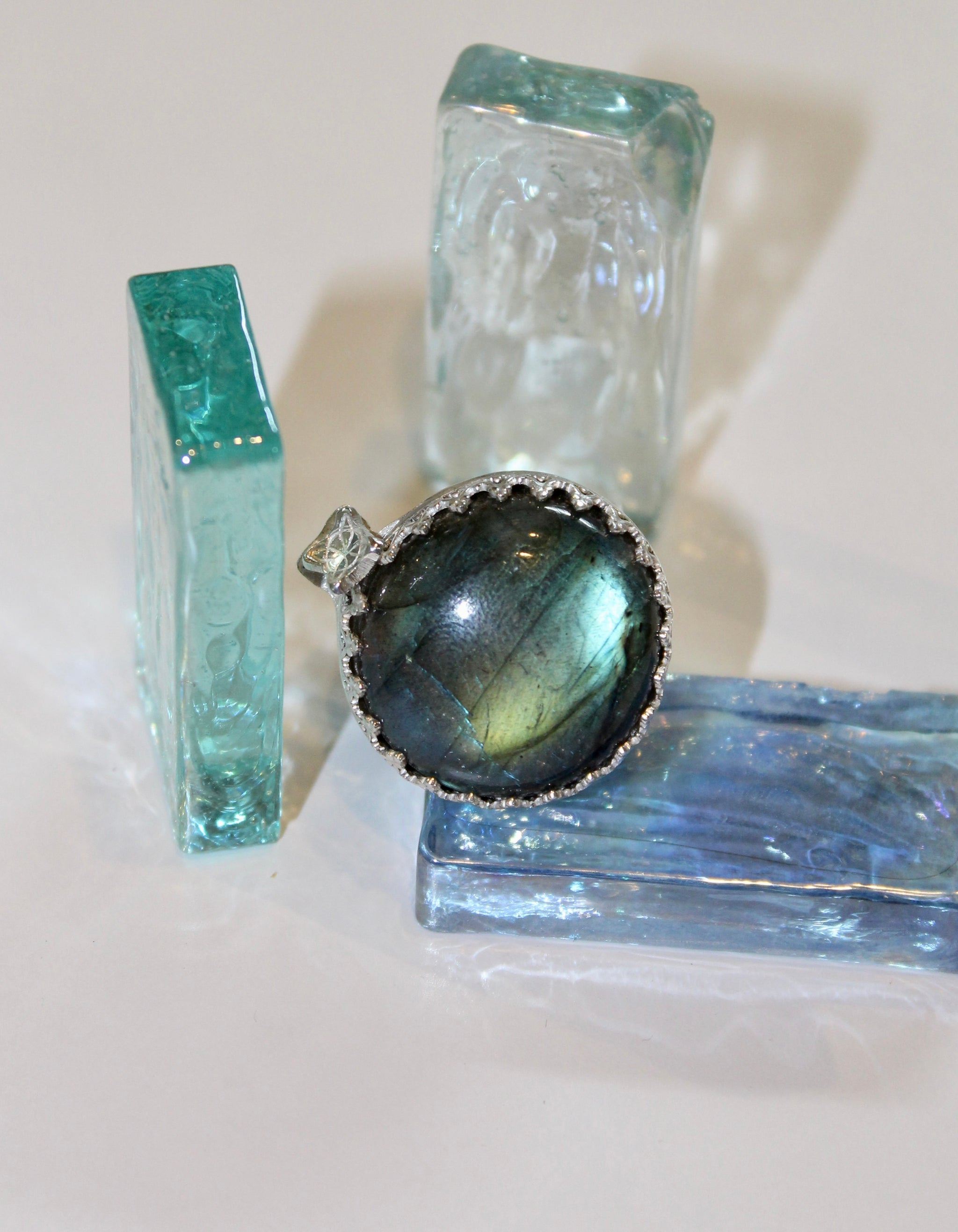 Round Labradorite Wide Band Ring